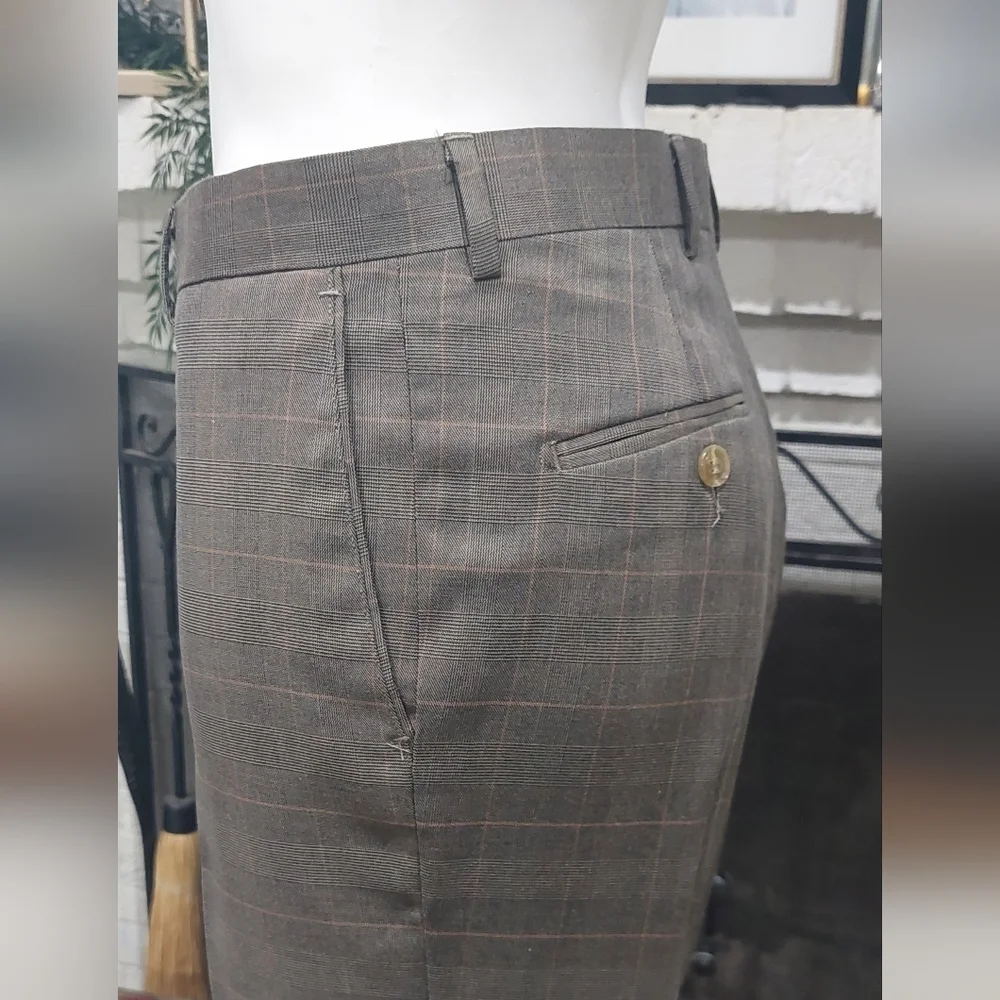 Angelo Rossi Khaki Check Modern Fit 2 Pc Suit - Tan Plaid Blazer 38L - 32